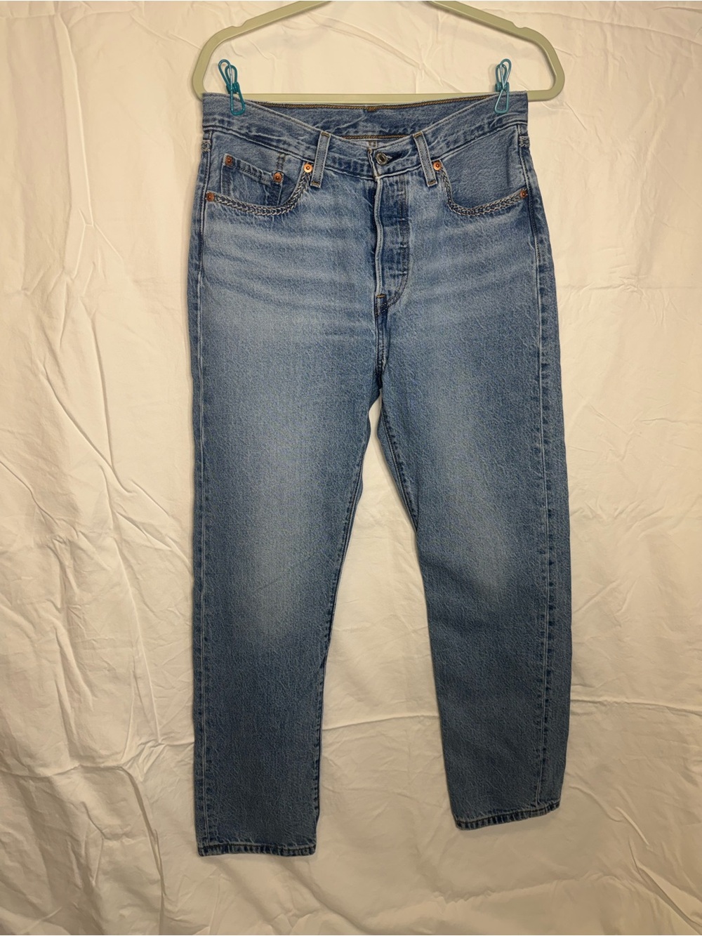 Women’s embroidered Levi’s 501 Light Blue Jeans